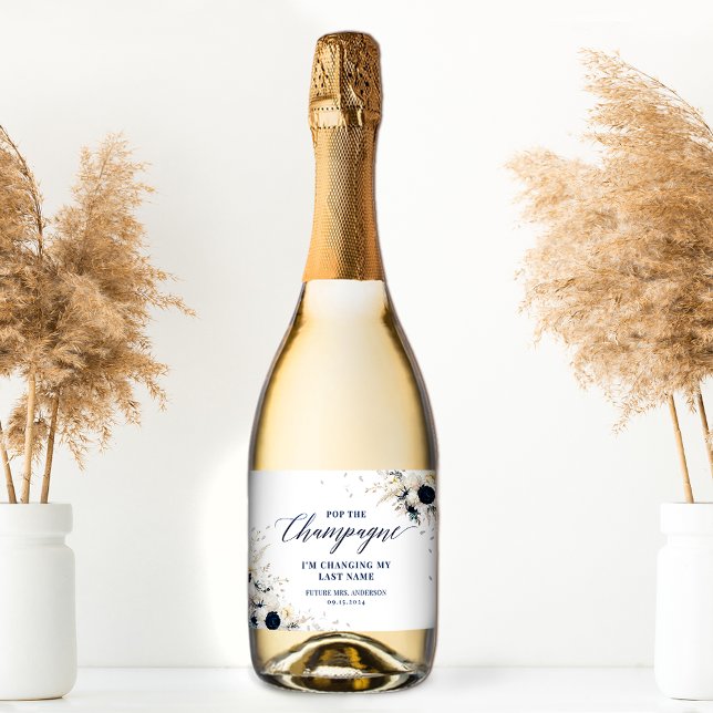 Elegant Blue Floral Bridal Sparkling Wine Label (Creator Uploaded)
