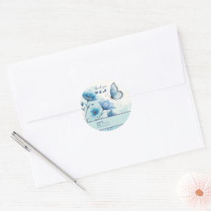 Elegant Blue Floral & Butterfly Custom Classic Round Sticker