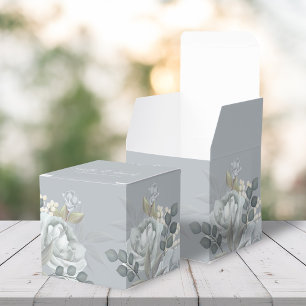 Elegant Blue Floral Calligraphy Wedding Favour Favor Box