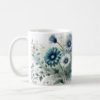 Elegant Blue Floral Ceramic Coffee Mug