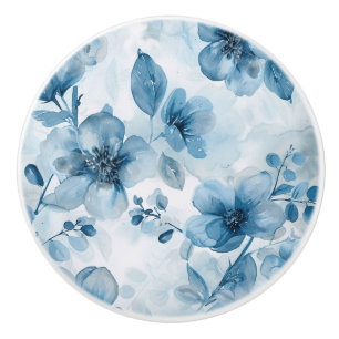 Elegant Blue Floral Ceramic Knob