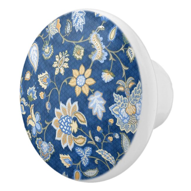 Elegant Blue Floral Ceramic Knob (Right)