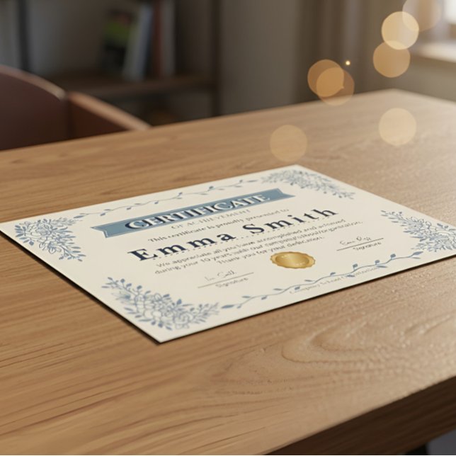 Elegant Blue Floral Certificate of Achievement Des (Creator Uploaded)