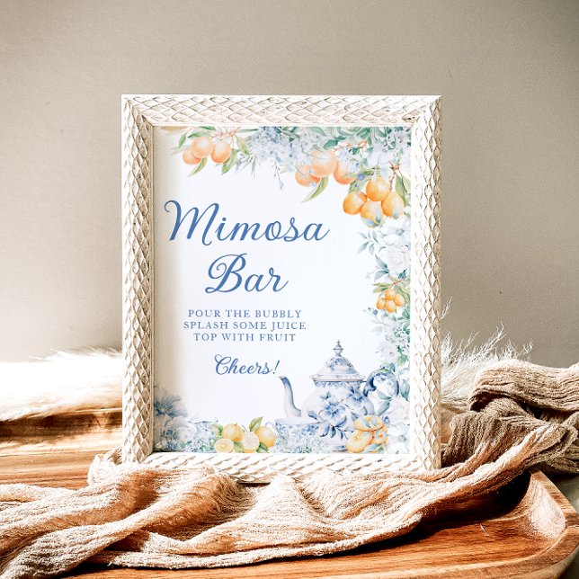 Elegant Blue Floral Citrus Theme Mimosa Bar Poster (Creator Uploaded)