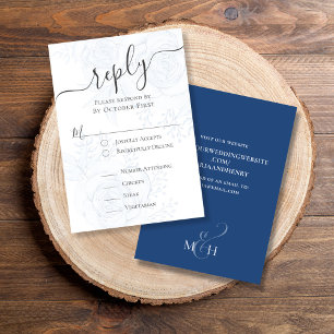 Elegant Blue Floral Classic Meal Choice Simple RSVP Card