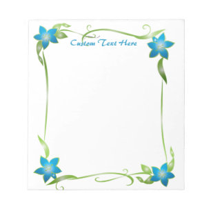 Elegant Blue Floral Corners Green Vines Notepad