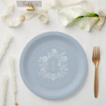 Elegant Blue Floral Crest Monogram Wedding Paper Plate<br><div class="desc">Elegant Blue Floral Crest Monogram Wedding Paper Plate. Elegant blue floral crest monogram wedding Paper Plate featuring a delicate vintage botanical wreath surrounding a customizable monogram. Perfect for cocktail hour, wedding receptions, engagement parties, rehearsal dinners, and bridal showers. This timeless blue and white design brings classic European charm to your...</div>
