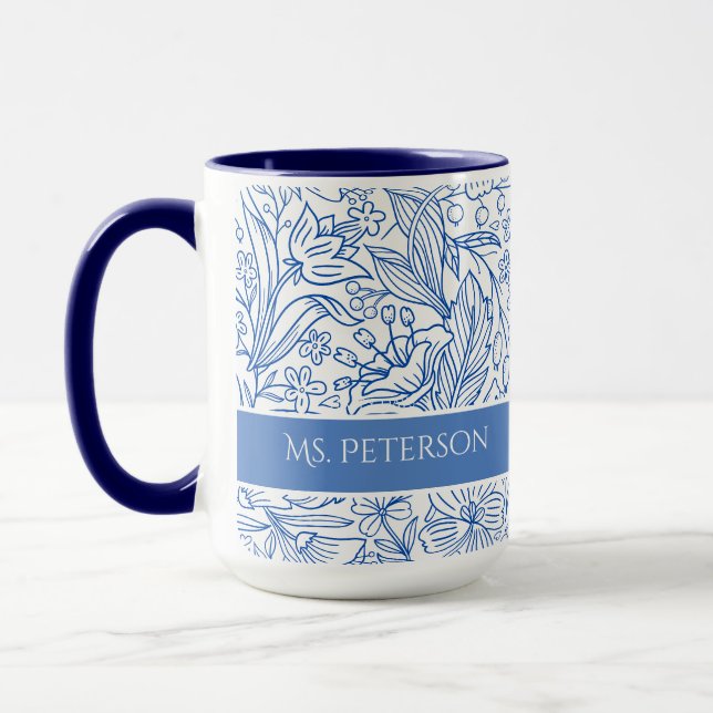 Elegant Blue Floral Custom  Mug (Left)