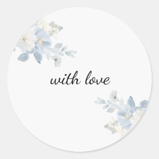 Elegant Blue Floral Custom Round Sticker | Envelop