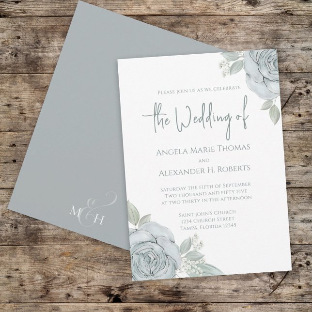 Elegant Blue Floral Custom Wedding  Invitation (Creator Uploaded)