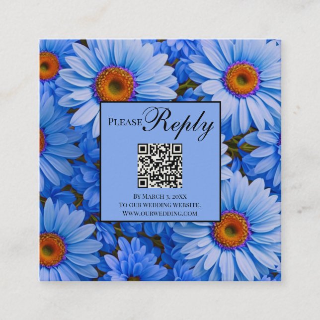 Elegant blue floral daisies sunflower QR code Enclosure Card (Front)