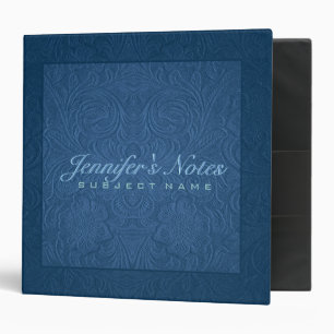 Elegant Blue Floral Design Suede Leather Look Binder
