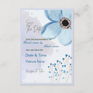 Elegant Blue Floral Engagement Save the Date Invitation