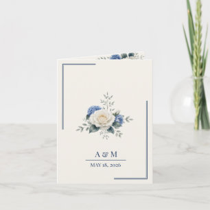 Elegant Blue Floral Folded Wedding Invitation