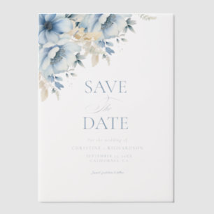 Elegant Blue Floral Geometric Frame Bloom Wedding Vellum Invitations