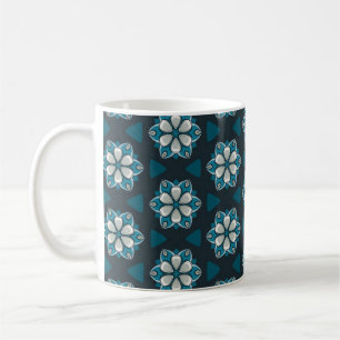 "Elegant Blue Floral Geometric Pattern Coffee Mug