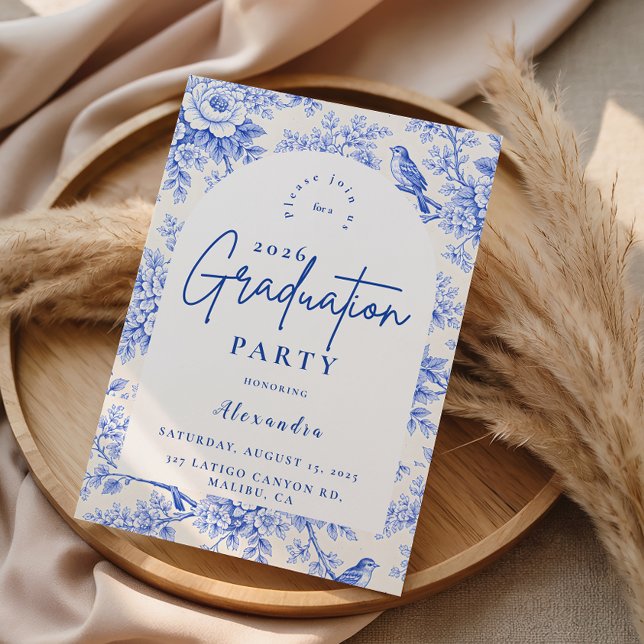 Elegant Blue Floral Graduation Party Invitation (Creator Uploaded)