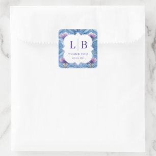 Elegant Blue Floral Initials Square Sticker