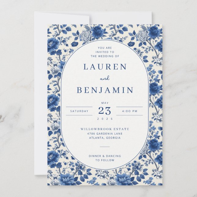 Elegant Blue Floral Invitation (Front)