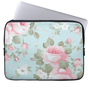 Elegant Blue Floral Laptop Sleeve