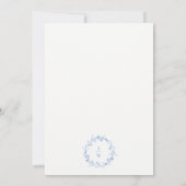 Elegant Blue Floral Laurel Wreath Monogram Wedding Card (Back)