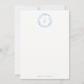 Elegant Blue Floral Laurel Wreath Monogram Wedding Card (Front)