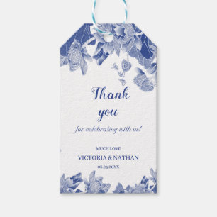 Elegant Blue Floral Lotus Chinoiserie Chic Gift Tags
