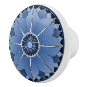 Elegant Blue Floral Lotus Mandala Ceramic Knob