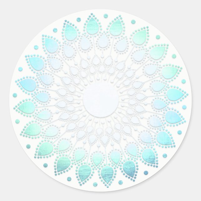 Elegant Blue Floral Lotus Mandala Classic Round Sticker (Front)