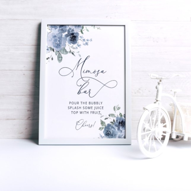 Elegant blue Floral Mimosa Bar Poster (Creator Uploaded)