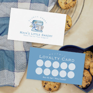 Elegant Blue Floral Mixer Bakery Loyalty Business Card