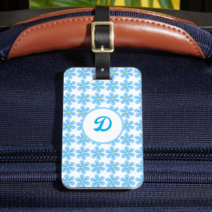 elegant blue floral modern monogram luggage tag