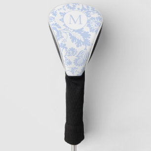 Elegant Blue Floral Monogram Golf Head Cover