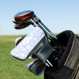 Elegant Blue Floral Monogram Golf Head Cover