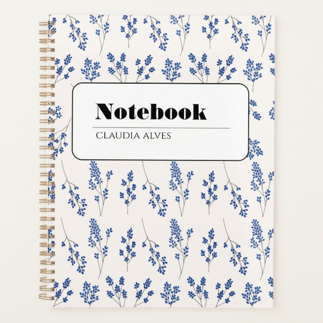 Elegant Blue Floral Notebook Planner (Front)