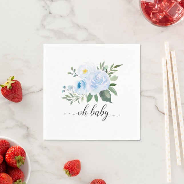 Elegant Blue Floral Oh Baby Shower Napkin (Insitu)