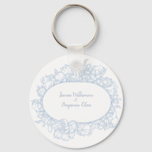 Elegant Blue Floral Open House Wedding  I Keychain