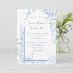 Elegant Blue Floral Open House Wedding Reception I Invitation