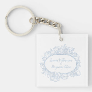 Elegant Blue Floral Open House Wedding Reception I Keychain