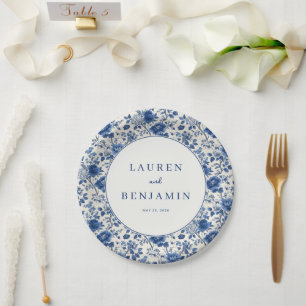 Elegant Blue Floral Paper Plate