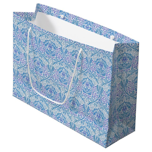 Elegant Blue Floral Pattern Large Gift Bag (Front Angled)
