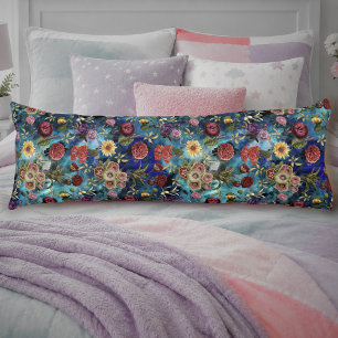 Elegant blue Floral pattern monogram Body Pillow
