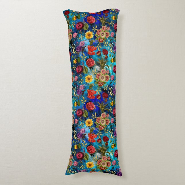 Elegant blue Floral pattern monogram Body Pillow (Front Vertical)