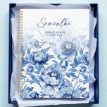 Elegant Blue Floral Pattern Script Maid of Honour Planner<br><div class="desc">Elegant Blue Floral Pattern Script Maid of Honour Planner features detailed blue peonies in a classic chinoiserie-inspired floral pattern, with a soft fade effect toward the top and elegant script personalization. A beautiful and practical gift for your maid of honour. Perfect for bridesmaid proposals, bachelorette party favours, or bridal shower....</div>