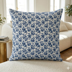 Elegant Blue Floral Pattern Vintage Peonies Throw Pillow