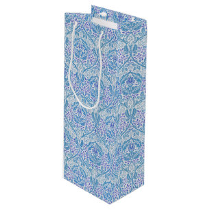 Elegant Blue Floral Pattern Wine Gift Bag