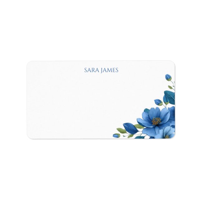 Elegant Blue Floral Personal Return Address Label (Front)