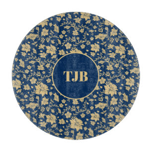 Elegant Blue Floral Personalized Cutting Board