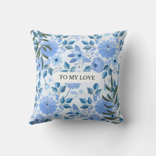 "Elegant Blue Floral Pillow – Romantic Home Decor