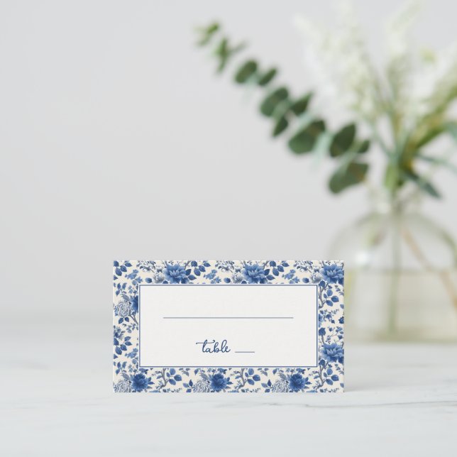 Elegant Blue Floral Place Card (Standing Front)